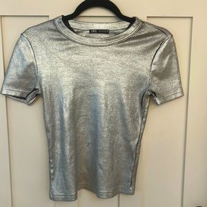 BRAND NEW Metallic Silver Zara Top